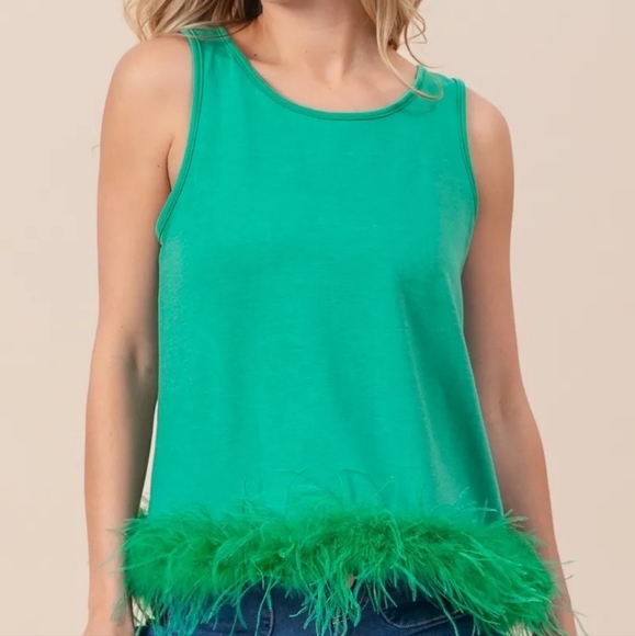 French Terry Faux Feather Bottom Back Tied Top - Picture 3 of 4